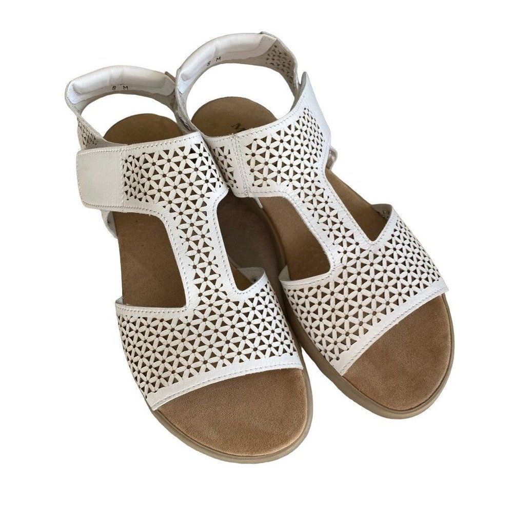 New Sesto Meucci Italian Leather White Floral Strap Open Weave Sandals 8 M